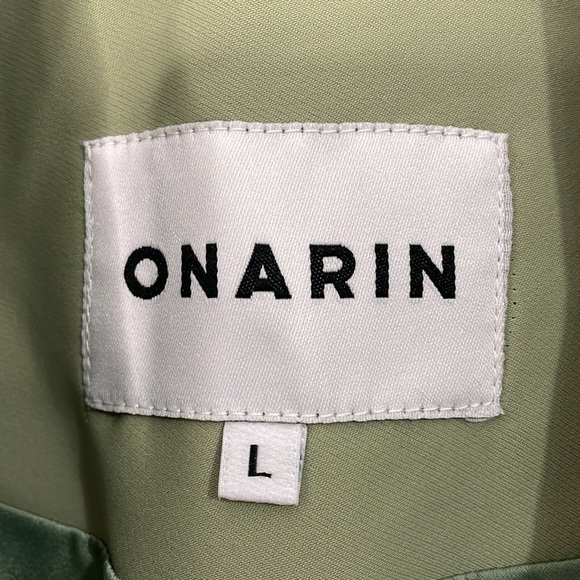 Onarin Matcha Green Structured Silk Satin Blazer Jacket Size L - Picture 2 of 7